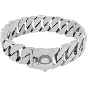 Heavy Duty Choke Cuban Dog Chain for Large Dogs, Dog Chain Collar Walking Metal Chain Collar with Design Secure Buckle, Stainless Steel Cuban Link, Width:32mm, 20inch Long, Silver