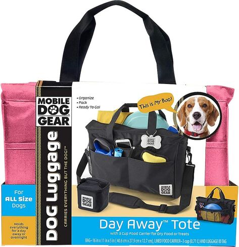 حقيبة متنقلة للكلاب، حقيبة Day Away Tote، حقيبة سفر للكلاب، تتضمن 3 أكواب لحفظ الطعام، باللون الوردي in Kuwait