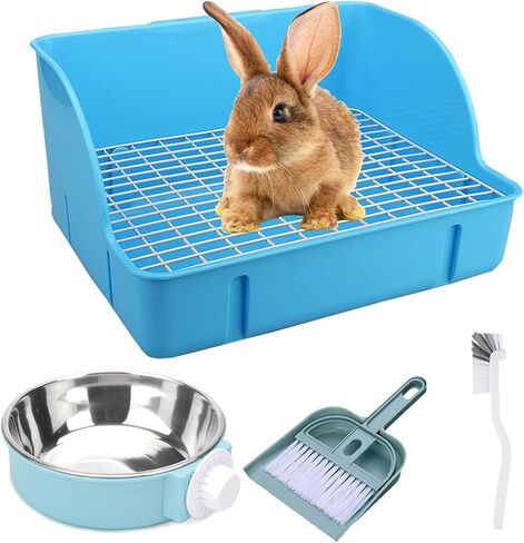 Rabbit Litter Box Small Bunny Litter Box for Cage Bunny Potty Box Medium Rabbits Corner Litter Pan Potty Trainer Pet Toilet with Rabbit Feeding Bowl and Cleaning Set for Rabbit Guinea Pig in Saudi Arabia