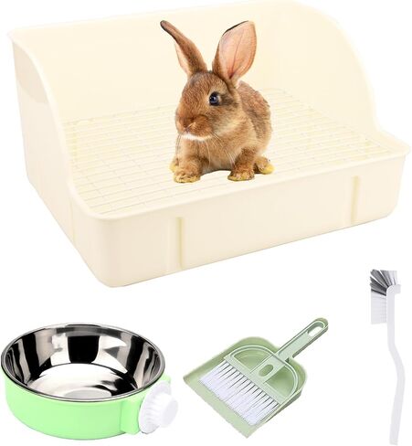 Rabbit Litter Box Small Bunny Litter Box for Cage Bunny Potty Box Medium Rabbits Corner Litter Pan Potty Trainer Pet Toilet with Rabbit Feeding Bowl and Cleaning Set for Rabbit Guinea Pig in Saudi Arabia