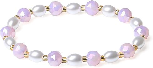 Handmade Stretch Bracelets for Women Bling Faceted Crystal Multi Color 8MM Beaded Pearl Natural Jewelry (Pink Porcelain-round) in Saudi Arabia