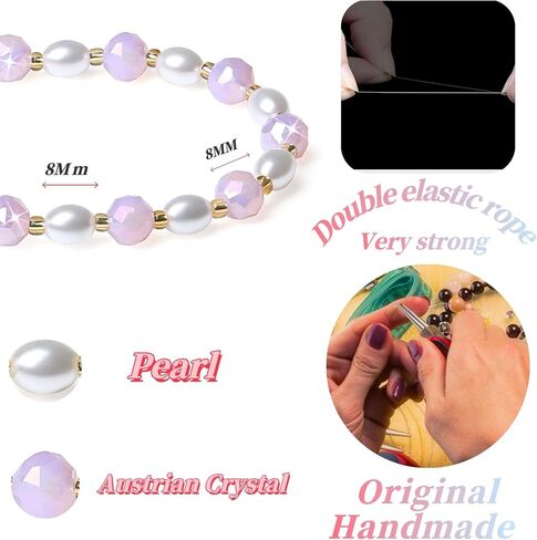 Handmade Stretch Bracelets for Women Bling Faceted Crystal Multi Color 8MM Beaded Pearl Natural Jewelry (Pink Porcelain-round) in Saudi Arabia