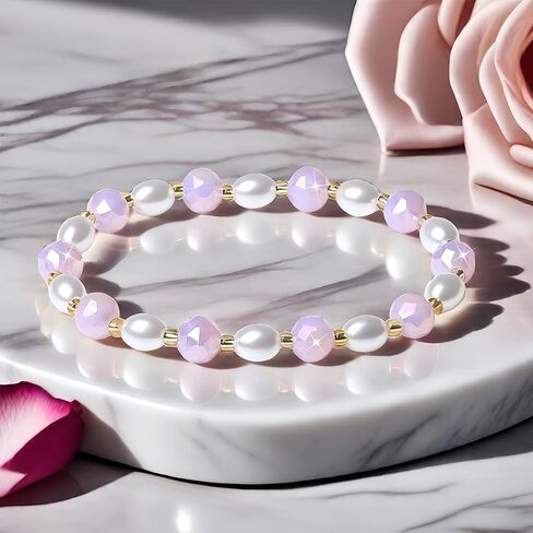 Handmade Stretch Bracelets for Women Bling Faceted Crystal Multi Color 8MM Beaded Pearl Natural Jewelry (Pink Porcelain-round) in Saudi Arabia
