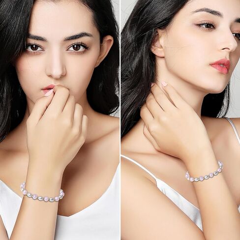 Handmade Stretch Bracelets for Women Bling Faceted Crystal Multi Color 8MM Beaded Pearl Natural Jewelry (Pink Porcelain-round) in Saudi Arabia