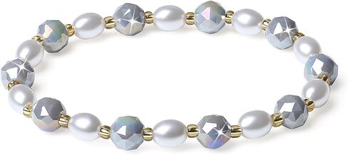 Handmade Stretch Bracelets for Women Bling Faceted Crystal Multi Color 8MM Beaded Pearl Natural Jewelry (Pink Porcelain-round) in Saudi Arabia
