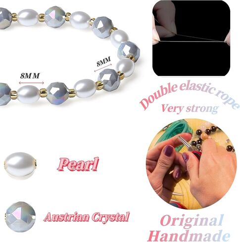 Handmade Stretch Bracelets for Women Bling Faceted Crystal Multi Color 8MM Beaded Pearl Natural Jewelry (Pink Porcelain-round) in Saudi Arabia