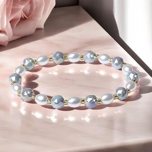 Handmade Stretch Bracelets for Women Bling Faceted Crystal Multi Color 8MM Beaded Pearl Natural Jewelry (Pink Porcelain-round) in Saudi Arabia