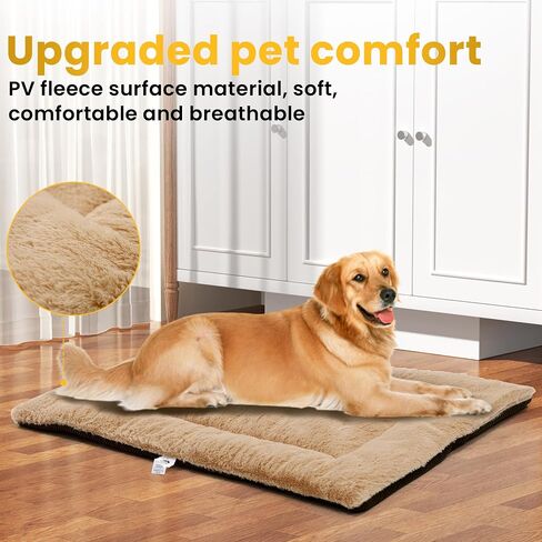 Dog Beds Crate Pad for Large Dogs, Cat Bed Washable Dog Crate Pad Dog Bed Mat Washable Dog Beds Anti-Slip & Anti-Scratch Pet Sleeping Mat (Khaki,L) in Saudi Arabia