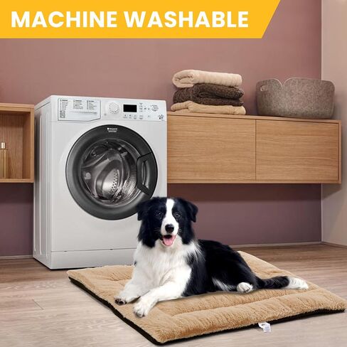 Dog Beds Crate Pad for Large Dogs, Cat Bed Washable Dog Crate Pad Dog Bed Mat Washable Dog Beds Anti-Slip & Anti-Scratch Pet Sleeping Mat (Khaki,L) in Saudi Arabia