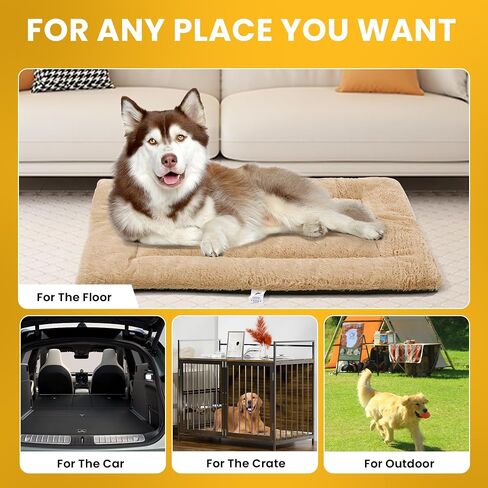 Dog Beds Crate Pad for Large Dogs, Cat Bed Washable Dog Crate Pad Dog Bed Mat Washable Dog Beds Anti-Slip & Anti-Scratch Pet Sleeping Mat (Khaki,L) in Saudi Arabia