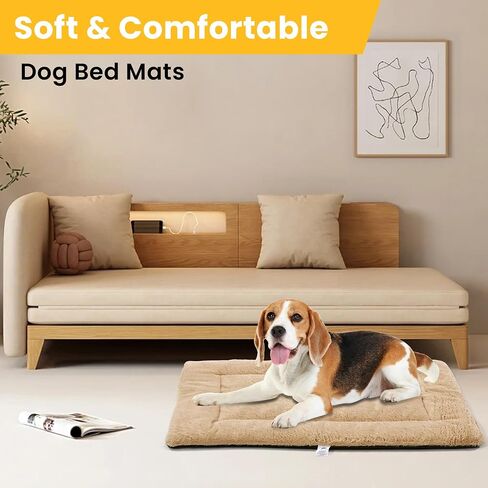Dog Beds Crate Pad for Large Dogs, Cat Bed Washable Dog Crate Pad Dog Bed Mat Washable Dog Beds Anti-Slip & Anti-Scratch Pet Sleeping Mat (Khaki,L) in Saudi Arabia