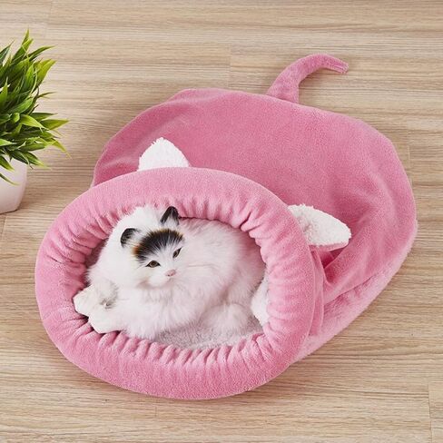 Cat Beds Cave for Indoor Cats for Small Dogs, Washable Sleeping Bag Calming, Soft Fluffy Self-Warming and Cozy Anti-Anxiety Cuddler (25 x 21 inch, Pink) in Saudi Arabia