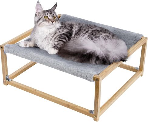 Cat Bed Wooden Hammock with Changeable Soft blankets Indoor Dog&Cat Bed Washable and Breathable 16 * 15 * 6.7IN Pet Furniture Suitable for Rabbit,Puppy, Bunny and Small Animals in Saudi Arabia