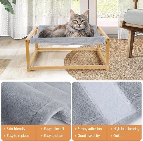 Cat Bed Wooden Hammock with Changeable Soft blankets Indoor Dog&Cat Bed Washable and Breathable 16 * 15 * 6.7IN Pet Furniture Suitable for Rabbit,Puppy, Bunny and Small Animals in Saudi Arabia