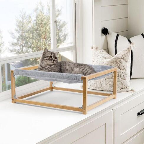 Cat Bed Wooden Hammock with Changeable Soft blankets Indoor Dog&Cat Bed Washable and Breathable 16 * 15 * 6.7IN Pet Furniture Suitable for Rabbit,Puppy, Bunny and Small Animals in Saudi Arabia