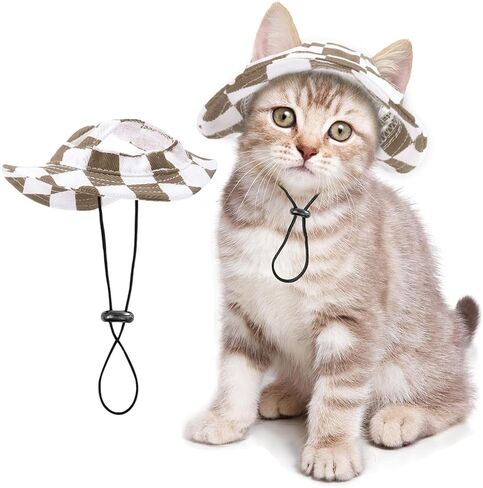 قبعة للحيوانات الأليفة للقطط والكلاب فقط مع سلسلة قابلة للتعديل، قبعة للحيوانات الأليفة الصغيرة للقطط الصغيرة والمتوسطة لتزيين حفلات أعياد الميلاد (أبيض برتقالي، صغير) in Kuwait