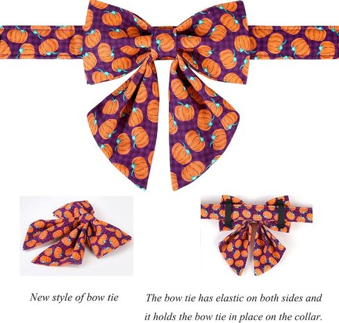 Lionet Paws Halloween Dog Collar with Bowtie, Bowtie for Dogs and Cats, Adjustable Comfortable Dog Collar Pumpkin Girl Boy, XL, Neck 16-26 in in Saudi Arabia