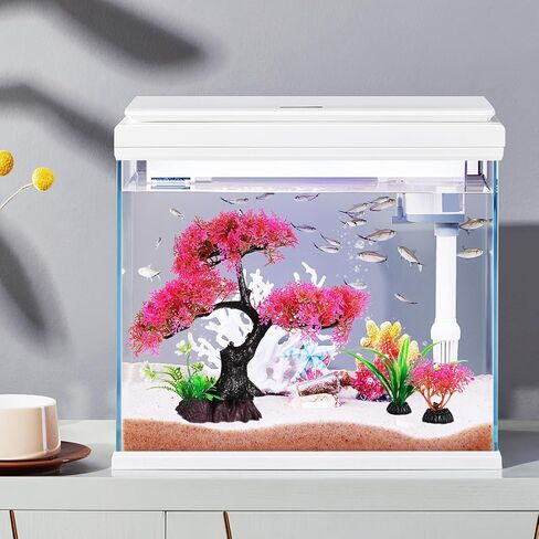 VICASKY Fish Tank Accessories:Aquarium Plants - Aquarium Decor:Fish Tank Decorations - 10pcs Aquarium Plastic Plants Decoration, Pink Cherry Blossom Tree Grass Decor Set, Fish Tank Hides Decorations in Saudi Arabia