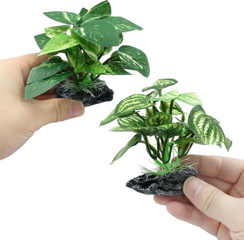 Soft Aquarium Plants Betta Fish Tank Decorations Betta Leaf Pad 2 Inch, Silk Plastic Artificial Plants for Aquarium Reptile Tank Decor (C-4Pcs Set/Green) in Saudi Arabia