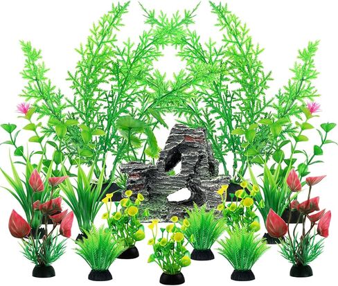 ديكورات حوض السمك، نباتات بلاستيكية صناعية مع مجموعة ديكور صخور الكهف، ملحقات خزان الأسماك، زخارف صغيرة وكبيرة لوعاء الأسماك in Kuwait