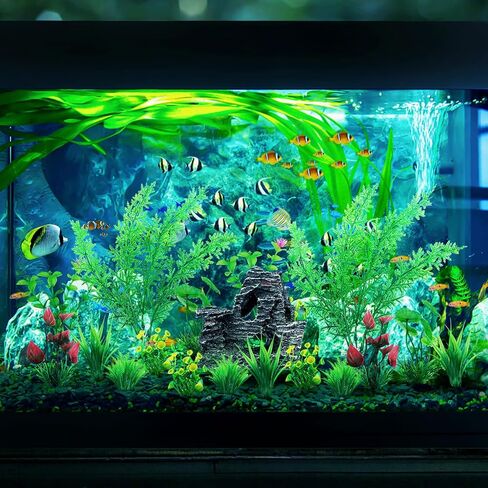 ديكورات حوض السمك، نباتات بلاستيكية صناعية مع مجموعة ديكور صخور الكهف، ملحقات خزان الأسماك، زخارف صغيرة وكبيرة لوعاء الأسماك in Kuwait