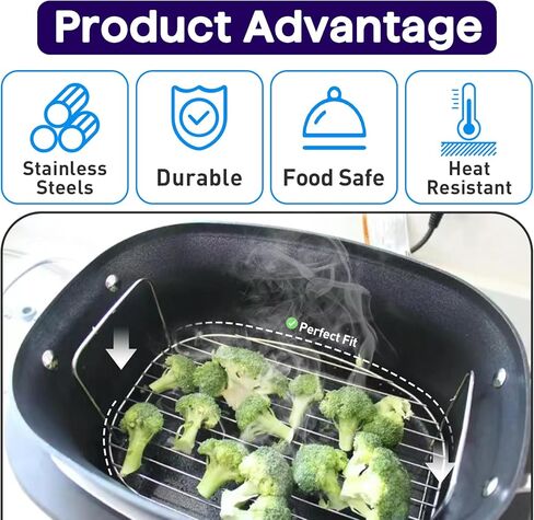 رف البخار والتحميص - ملحقات لطباخ Ninja Foodi Possible Cooker Pro - متوافق مع طباخ Ninja Crockpot 8.5 Quart البطيء MC1000، MC1001، MC1010 - رف تحميص مطلي بالكروم in Kuwait