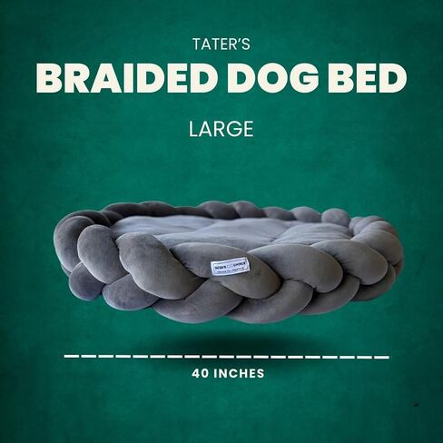 Tater's Choice 24" Dog Bed - Premium Braided Dog Bed - Luxurious and Durable Pet Beds with Plush Polyester Filling, Non-Slip Base, and Stylish Design, Washable Mattress, Charcoal Grey, 24 inch, Small in Saudi Arabia