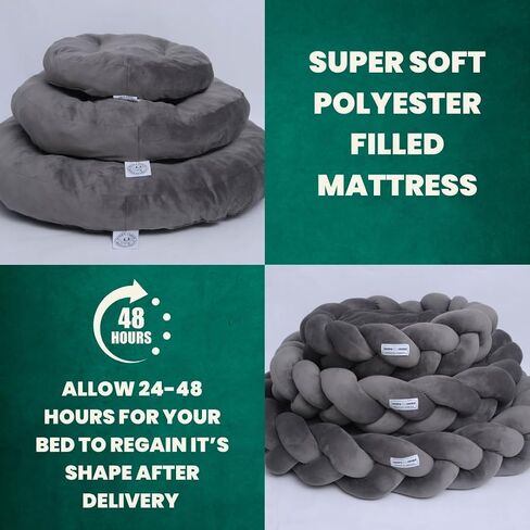 Tater's Choice 24" Dog Bed - Premium Braided Dog Bed - Luxurious and Durable Pet Beds with Plush Polyester Filling, Non-Slip Base, and Stylish Design, Washable Mattress, Charcoal Grey, 24 inch, Small in Saudi Arabia