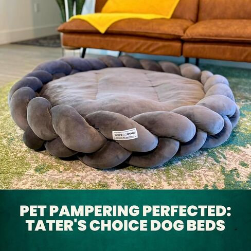 Tater's Choice 24" Dog Bed - Premium Braided Dog Bed - Luxurious and Durable Pet Beds with Plush Polyester Filling, Non-Slip Base, and Stylish Design, Washable Mattress, Charcoal Grey, 24 inch, Small in Saudi Arabia