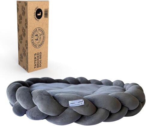 Tater's Choice 24" Dog Bed - Premium Braided Dog Bed - Luxurious and Durable Pet Beds with Plush Polyester Filling, Non-Slip Base, and Stylish Design, Washable Mattress, Charcoal Grey, 24 inch, Small in Saudi Arabia