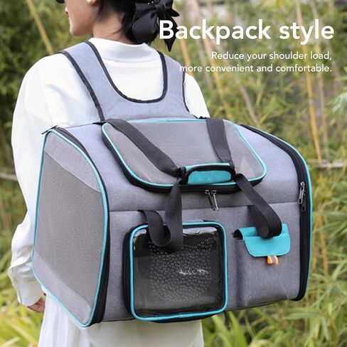 Pet Carrier Large Capacity, 20x12x13inch Cat Dog Carrier with Dual Shoulder Straps, Protable and Breathable Pet Travel Backpack, for Large and Medium Cats Dogs (Grey and Blue) in Saudi Arabia
