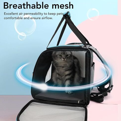 Pet Carrier Large Capacity, 20x12x13inch Cat Dog Carrier with Dual Shoulder Straps, Protable and Breathable Pet Travel Backpack, for Large and Medium Cats Dogs (Grey and Blue) in Saudi Arabia