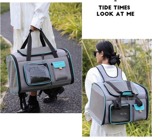Pet Carrier Large Capacity, 20x12x13inch Cat Dog Carrier with Dual Shoulder Straps, Protable and Breathable Pet Travel Backpack, for Large and Medium Cats Dogs (Grey and Blue) in Saudi Arabia