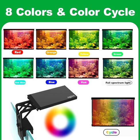 Clip On Aquarium Light-24/7 Lighting Cycle Fish Tank Light with Timer, Full Spectrum+7 Colors Mode, Auto On/Off, Adjustable Brightness and Height (12 Inch) in Kuwait