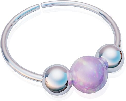 Tiny Silver Helix Piercing - Thin 20 gauge Cartilage Ring with a 3mm Pink Opal - Handmade Hypoallergenic 925 Sterling Silver Piercing Hoop in Saudi Arabia