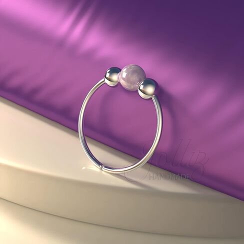 Tiny Silver Helix Piercing - Thin 20 gauge Cartilage Ring with a 3mm Pink Opal - Handmade Hypoallergenic 925 Sterling Silver Piercing Hoop in Saudi Arabia