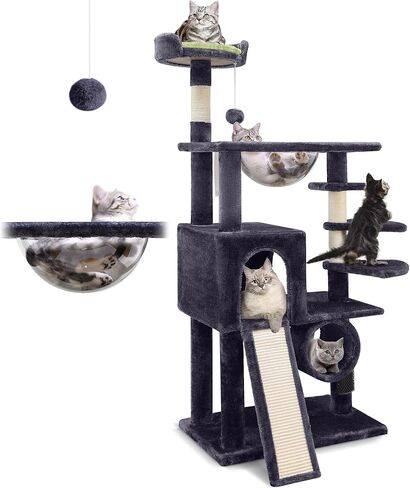 F57 عمود خدش شجرة القطط، خصيصًا للقطط الشجاعة، برج شجرة القطط طويل القامة 57 بوصة، نفق، عش كبسولة الفضاء، لوح خدش السيزال، مسكن القطط، مساحة صغيرة لشجرة القطط، رمادي داكن in Kuwait
