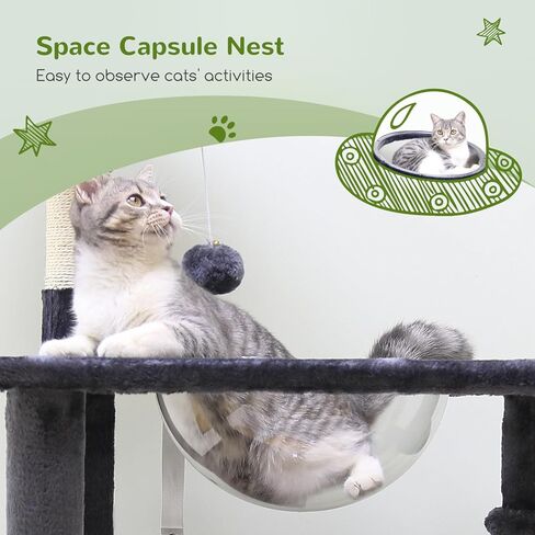 F57 عمود خدش شجرة القطط، خصيصًا للقطط الشجاعة، برج شجرة القطط طويل القامة 57 بوصة، نفق، عش كبسولة الفضاء، لوح خدش السيزال، مسكن القطط، مساحة صغيرة لشجرة القطط، رمادي داكن in Kuwait