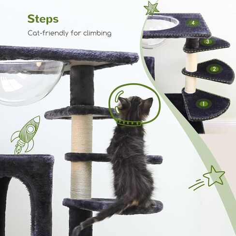 F57 عمود خدش شجرة القطط، خصيصًا للقطط الشجاعة، برج شجرة القطط طويل القامة 57 بوصة، نفق، عش كبسولة الفضاء، لوح خدش السيزال، مسكن القطط، مساحة صغيرة لشجرة القطط، رمادي داكن in Kuwait