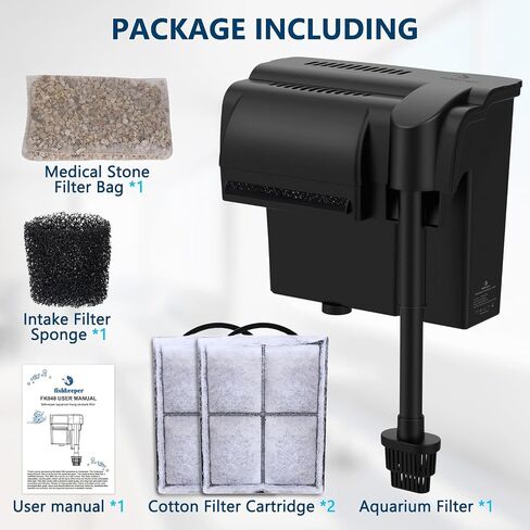 Super Quiet Hang On Back Aquarium Filter - 6W 180GPH Power Fish Tank Filter with 4-Stage Aquarium Filtration System for 10 to 50 Gallon, Including 2 Cartridges (Premium Black) in Saudi Arabia