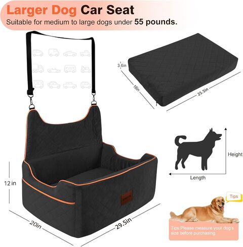 Dog Car Seat for Large or Medium Sized Dog, Detachable Washable Pet Car Seat, Fits Pets Under 55 lbs or 2 Small Dogs, Multi-Functional Dog Booster Seat, Travel Dog Bed for Car in Saudi Arabia