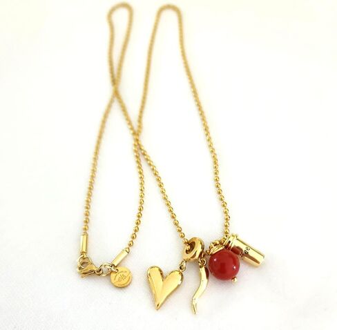 Stainless Steel Military Ball Chain Necklace with Horn, Heart, Coffee Charms and Red Protection Bead – 24.4 Inch Gold-Plated Protection Necklace for Women in Saudi Arabia