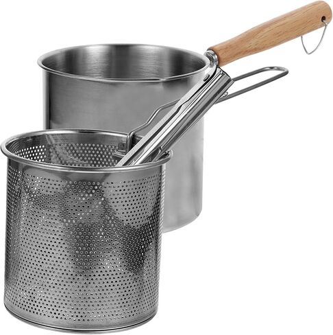 1 Set Deep Fryer Basket Stainless Steel Fryer Baskets Kitchen Deep Frying Pot Cooking Pot Fish Fryer Pot and Basket Food Strainer with Handle Multi-purpose in Saudi Arabia