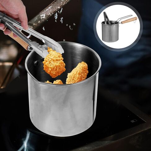 1 Set Deep Fryer Basket Stainless Steel Fryer Baskets Kitchen Deep Frying Pot Cooking Pot Fish Fryer Pot and Basket Food Strainer with Handle Multi-purpose in Saudi Arabia