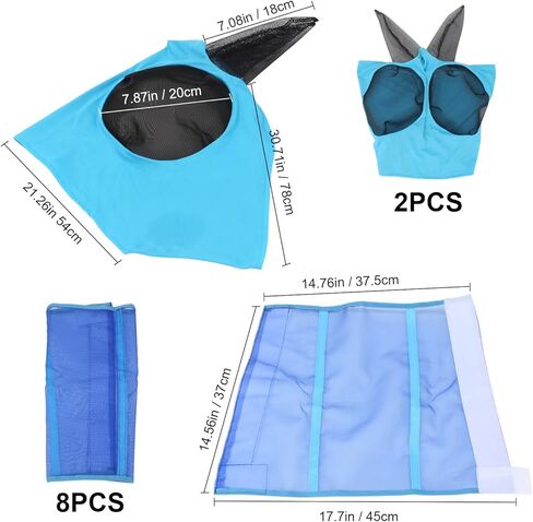 10 قطع من لوازم الحصان، 8 قطع من أحذية الطيران الشبكية و2 قطعة من أقنعة الذبابة مع مجموعة الأذنين، أقنعة الذبابة مع الأذنين ناعمة، واقية من طماق الحصان الشبكية المسامية لمنع لدغات الذباب المؤلمة in Kuwait