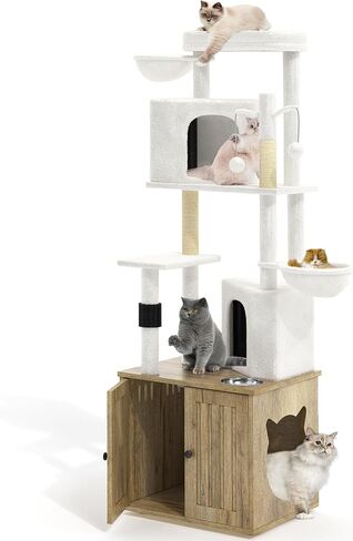 YITAHOME Cat Tree with Litter Box Enclosure, All-in-1 Modern Cat Tower, 72" Tall Cat Tree with Scratching Posts, Perch, Caves, Basket, Washable Cushions, Grey in Saudi Arabia
