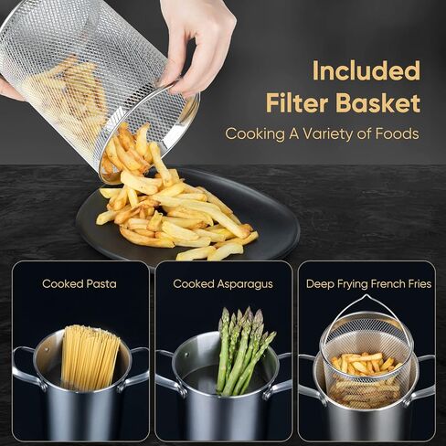 Deep Fryer Pot, 4.5L Stainless Steel Frying Pot With Basket, Fish Fryer With Transparent Lid, For Kitchen French Fries, Chicken Etc. in Saudi Arabia