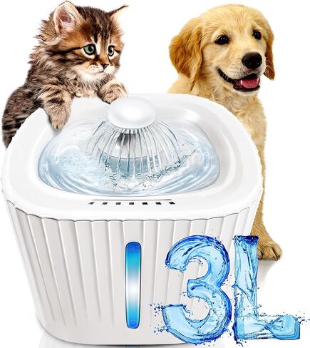 Ultra-quiet Automatic Cat Water Fountain, 101oz/3l Pet Water Fountain, Wired Water Fountains for Cats Indoor, Dog Water Fountain, Automatic Water Dispenser for Dogs, 2 Modes, Filter Capsule (White) in Saudi Arabia
