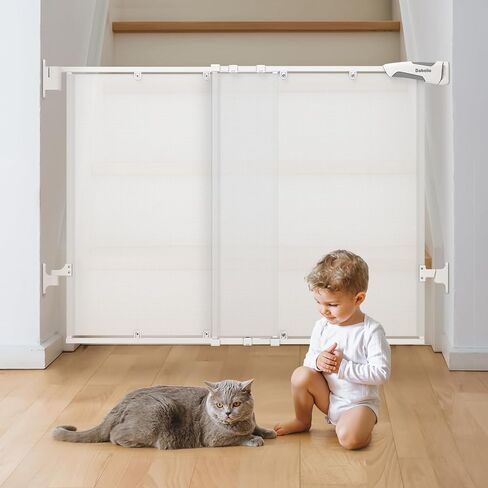 Babelio 26-43" No Bottom Bar Baby Gate for Stairs, Mesh Dog Gate with Large Walk Thru Door, One-Handed Open, Auto-Closing, 2-in-1 Hardware Mount Safety Pet Gate for Doorways and Hallways, Black in Saudi Arabia