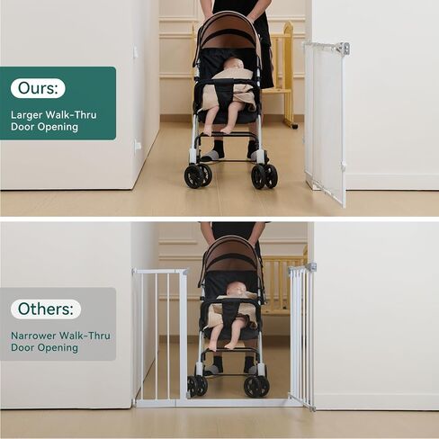 Babelio 26-43" No Bottom Bar Baby Gate for Stairs, Mesh Dog Gate with Large Walk Thru Door, One-Handed Open, Auto-Closing, 2-in-1 Hardware Mount Safety Pet Gate for Doorways and Hallways, Black in Saudi Arabia